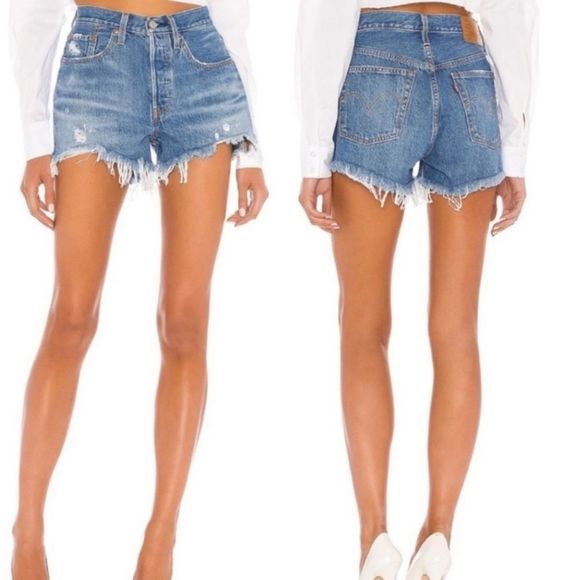 Levi's 501 High Rise Button Fly Denim Cut Off Jean Shorts Blue women’s 28 - Picture 1 of 7